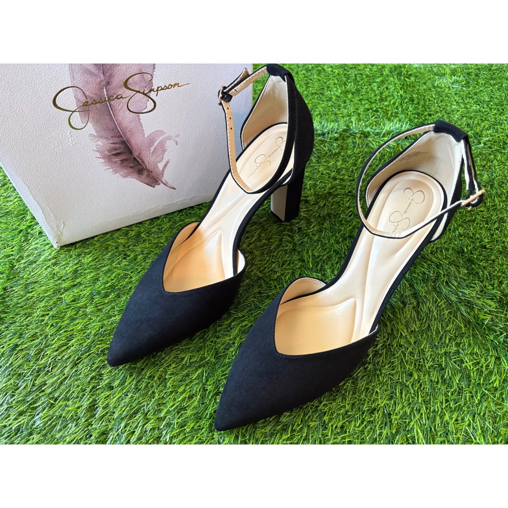 Jessica Simpson Kellow Black Microsuede Block Heel D'Orsay Pumps 9.5M